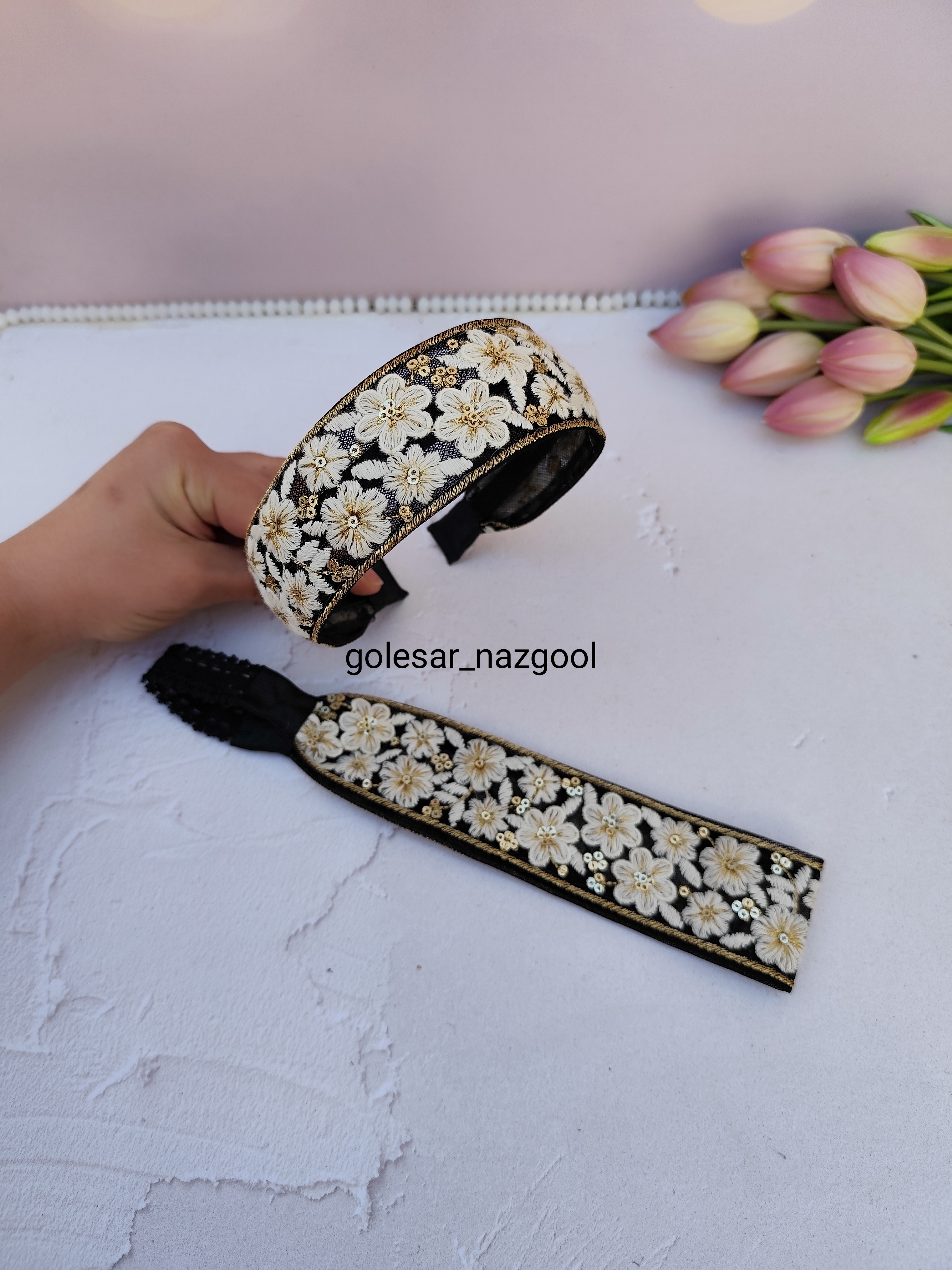 هدبندوتل دخترانه سوزندوزی شده برند نازگل